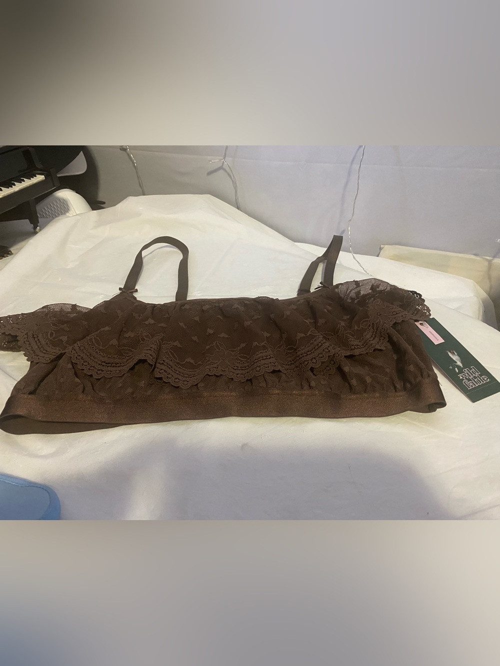 Lace Trim Bralette in Chocolate Brown